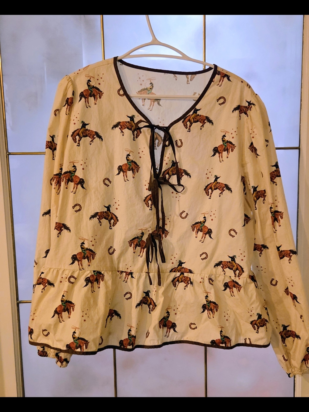 Women's Western Print Peplum Top With Full Sleeves